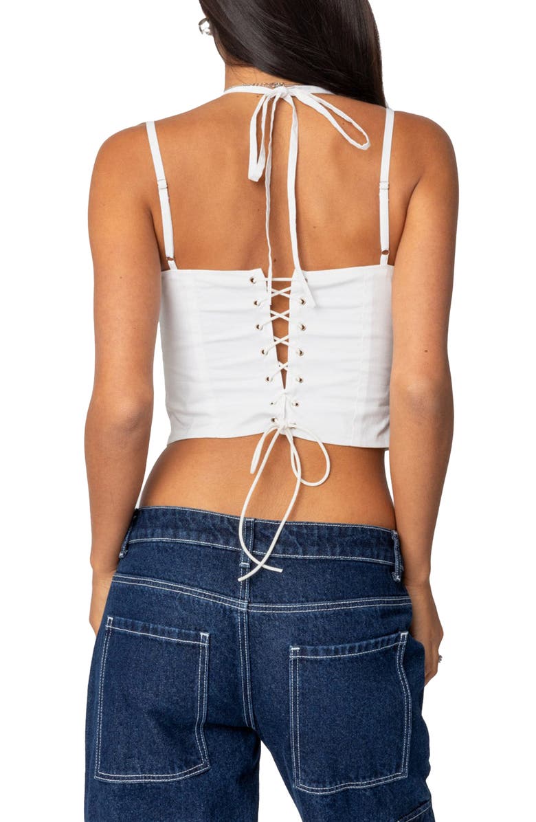 EDIKTED Salome Cotton Corset Top, Alternate, color, White