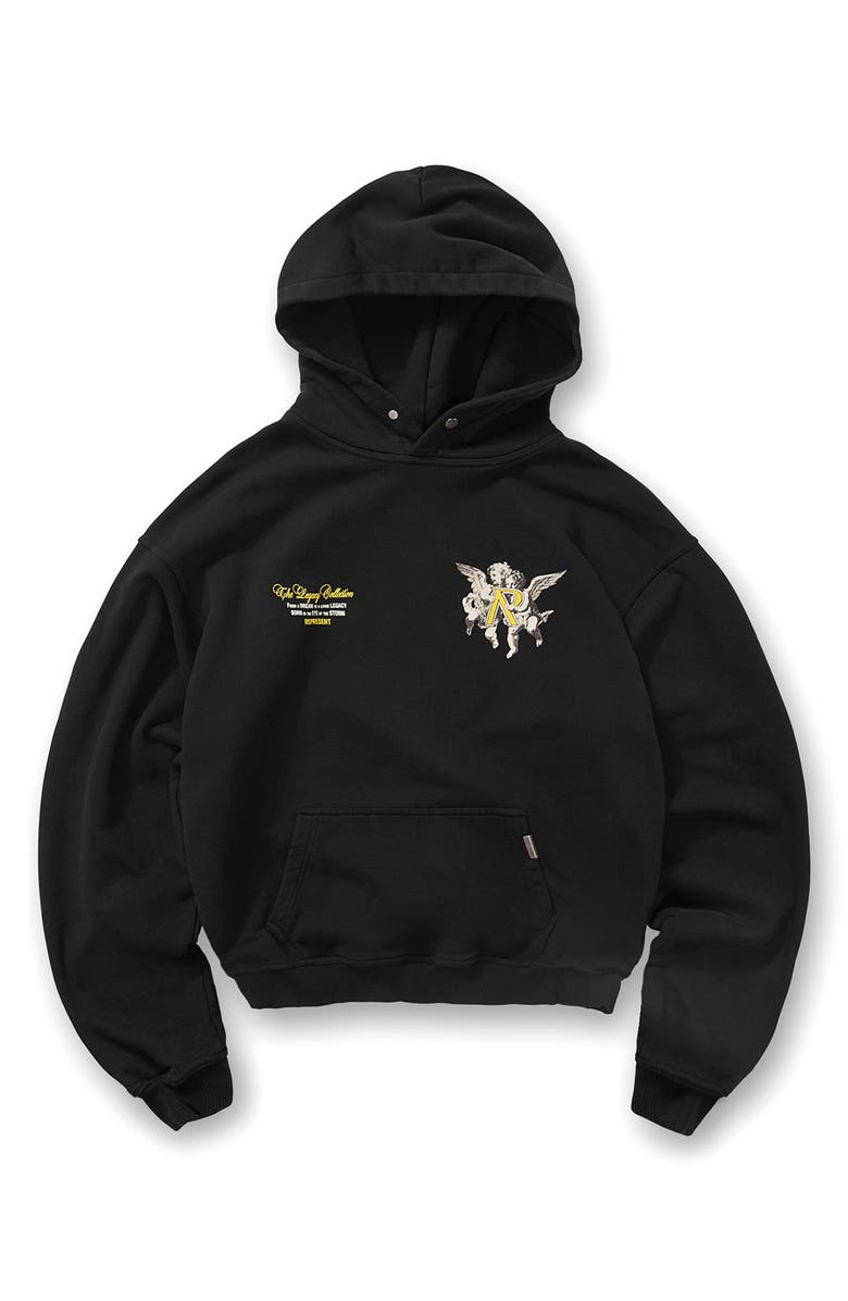 Represent Legacy Cherubs Cotton Graphic Hoodie, Alternate, color, Jet Black
