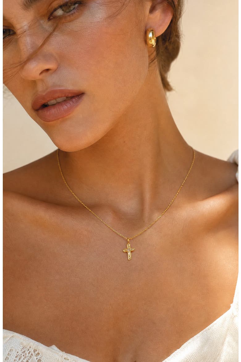 Baguette Cross Necklace, Alternate, color, GOLD