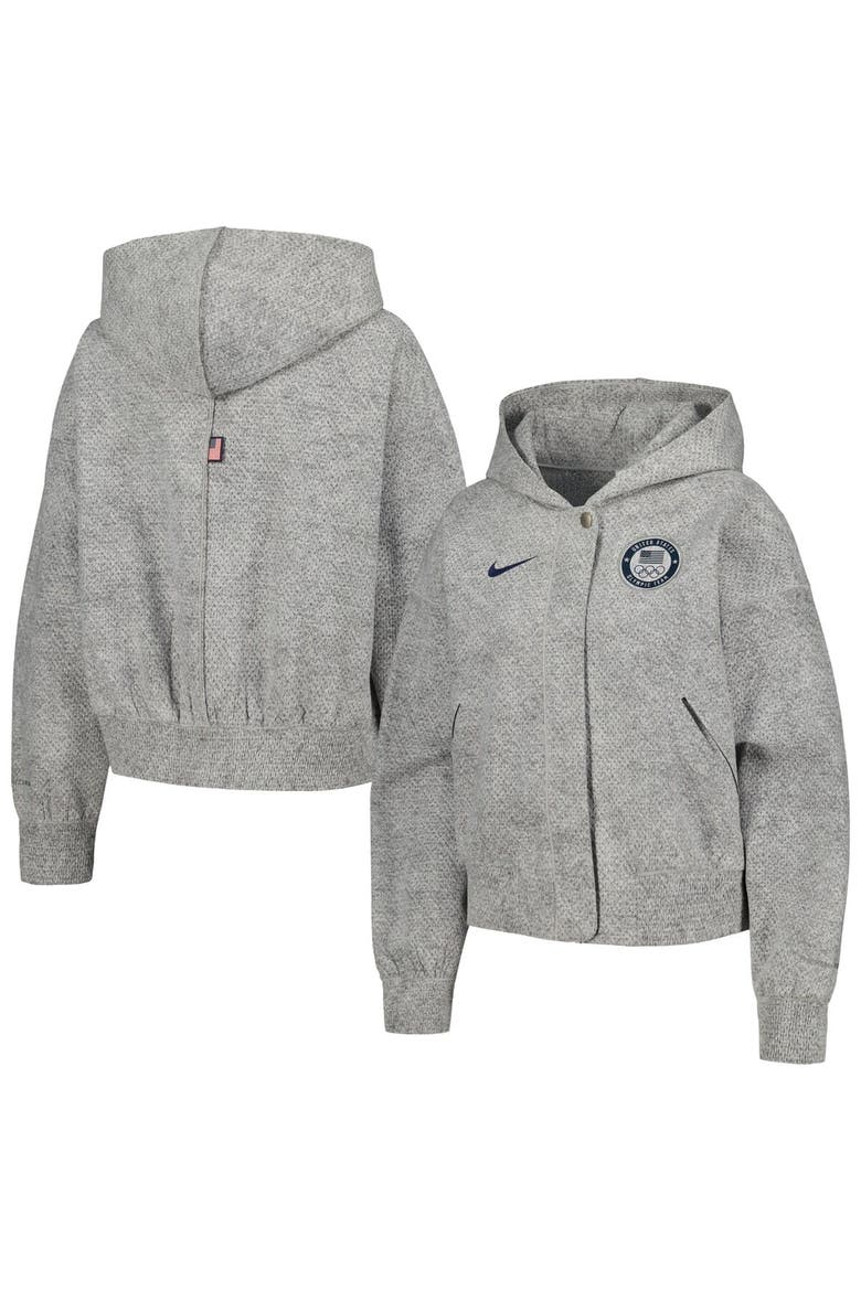 Women's Nike Gray Team USA Media Day Oversized Cropped Hoodie Performance Full-Zip Jacket, Alternate, color, Gray