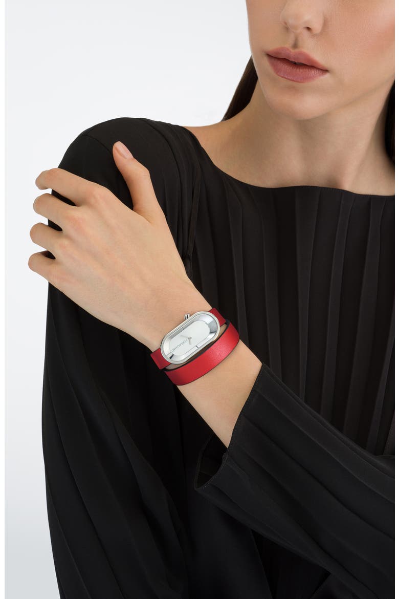 Curve Leather Strap Watch, 23mm x 46mm, Alternate, color, STAINLESS STEEL