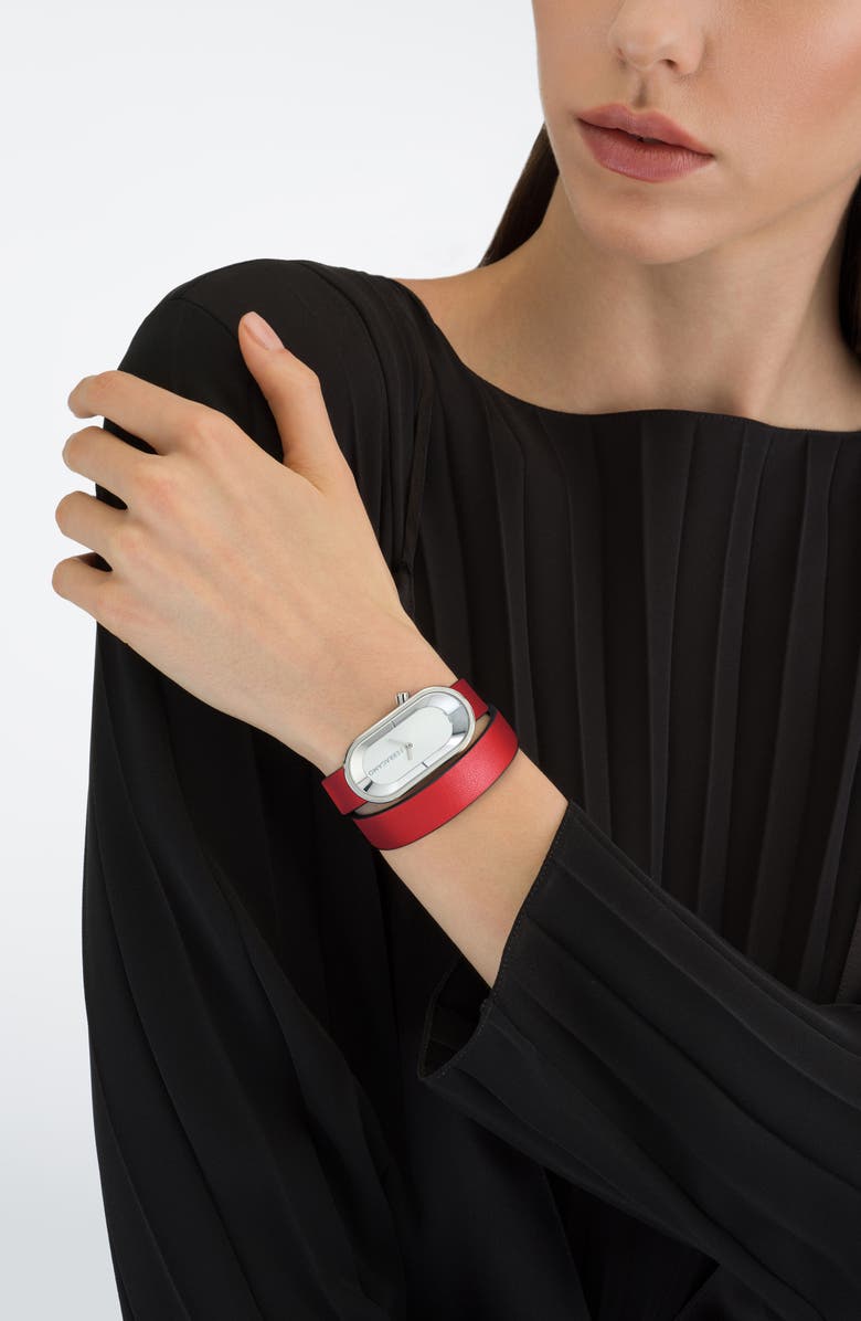 FERRAGAMO Curve Leather Strap Watch, 23mm x 46mm, Alternate, color, Stainless Steel