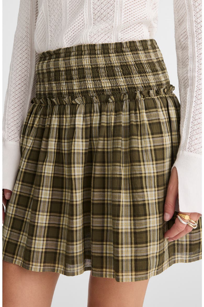 Smocked Waist Plaid Miniskirt, Alternate, color, FADED IVY