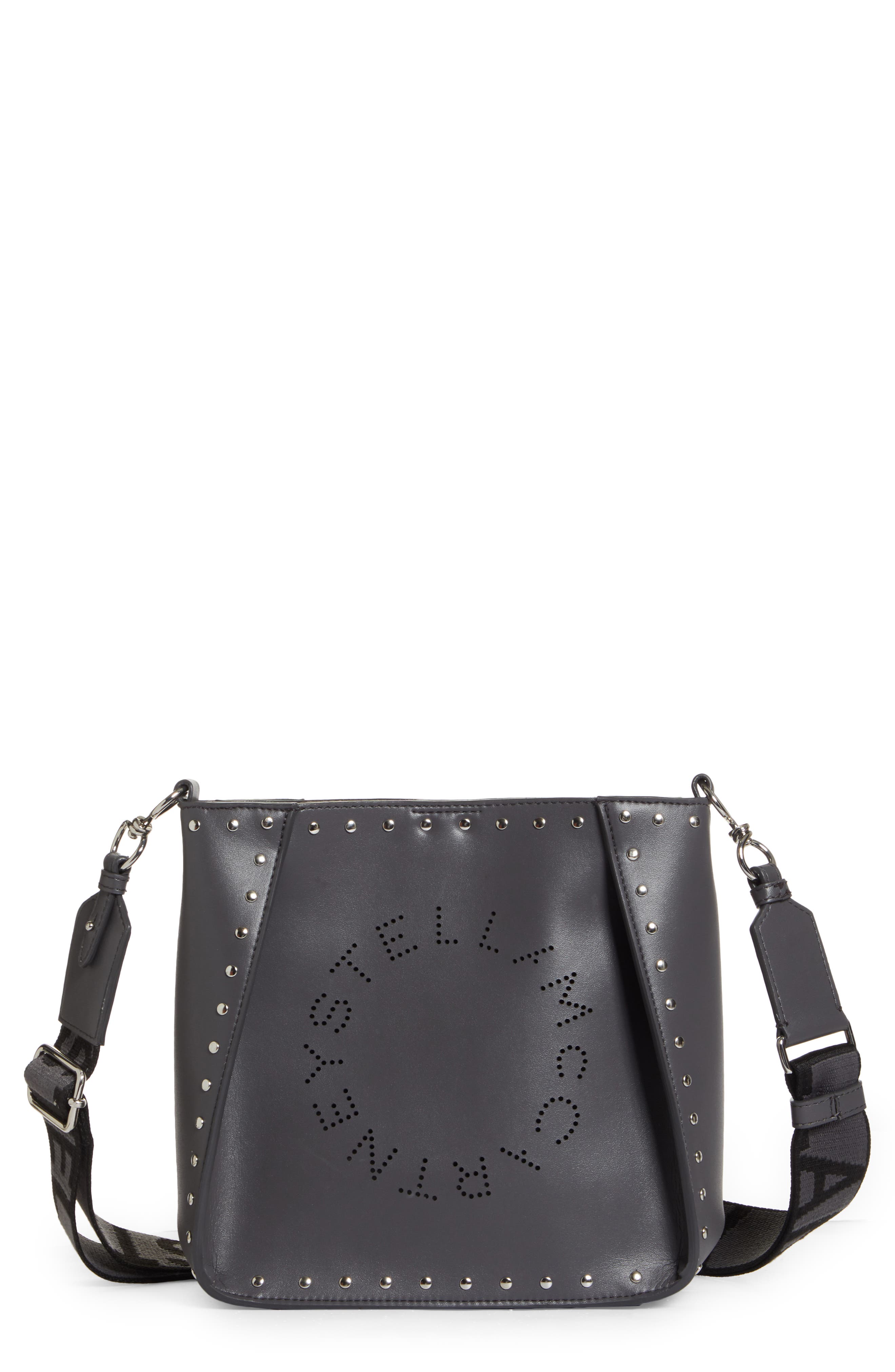 Medium Studded Faux Leather Hobo Bag, Main, color, SLATE