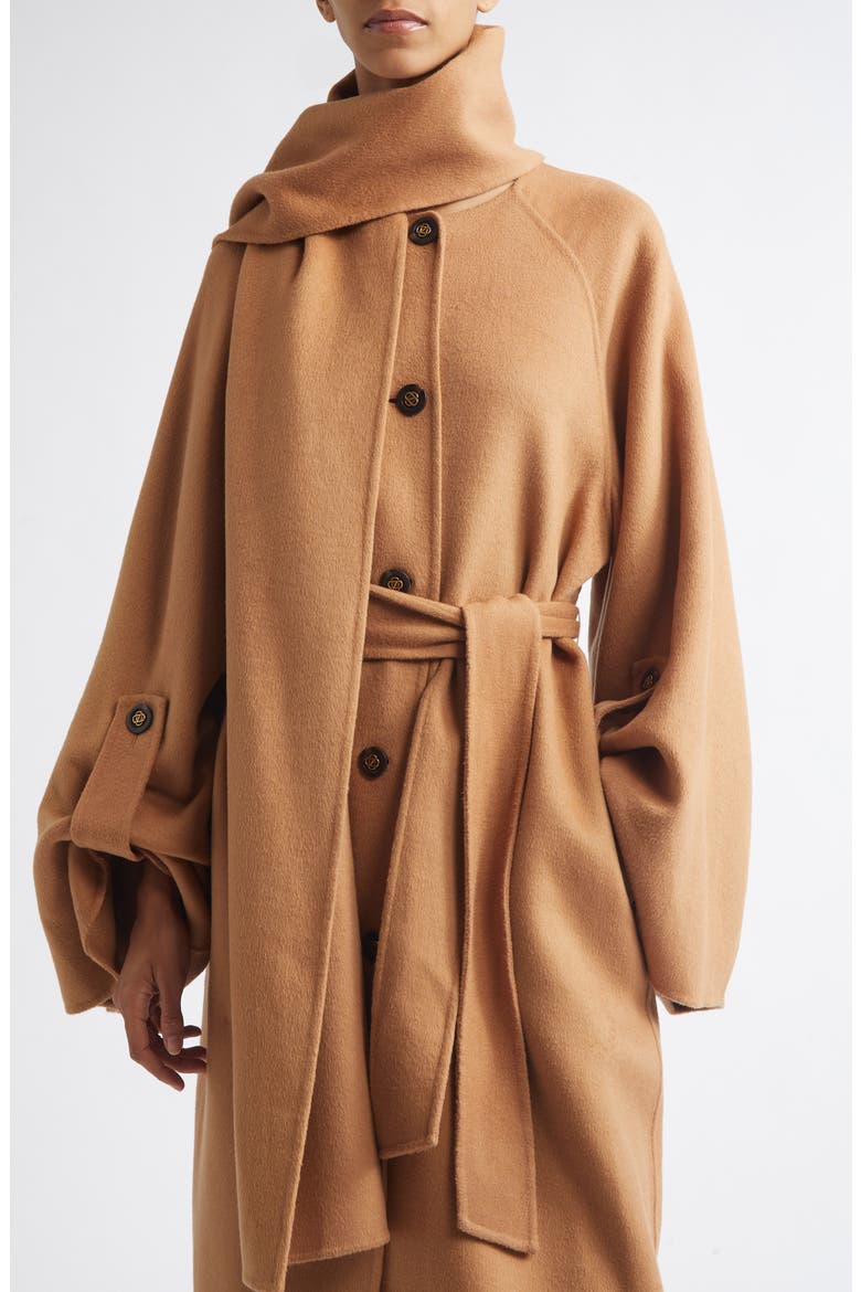 Valiant Wool Blend Coat with Scarf, Alternate, color, CAMEL