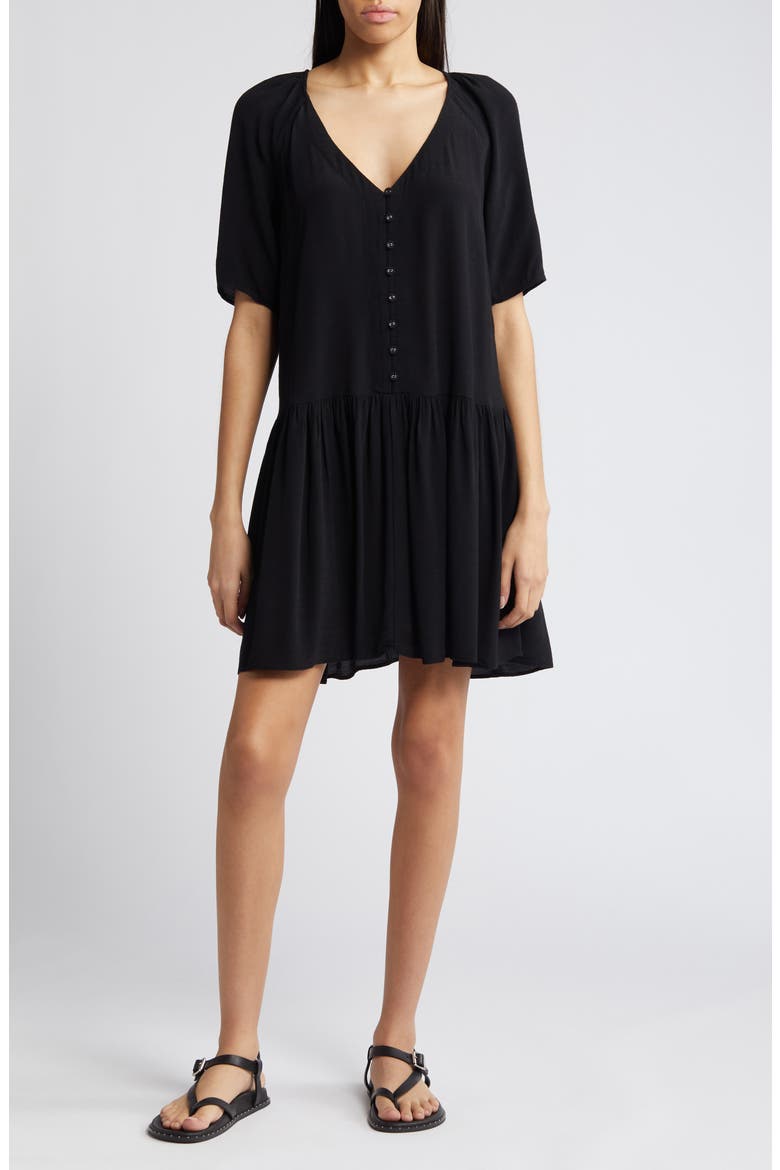 Button-Up Drop Waist Minidress, Main, color, BLACK