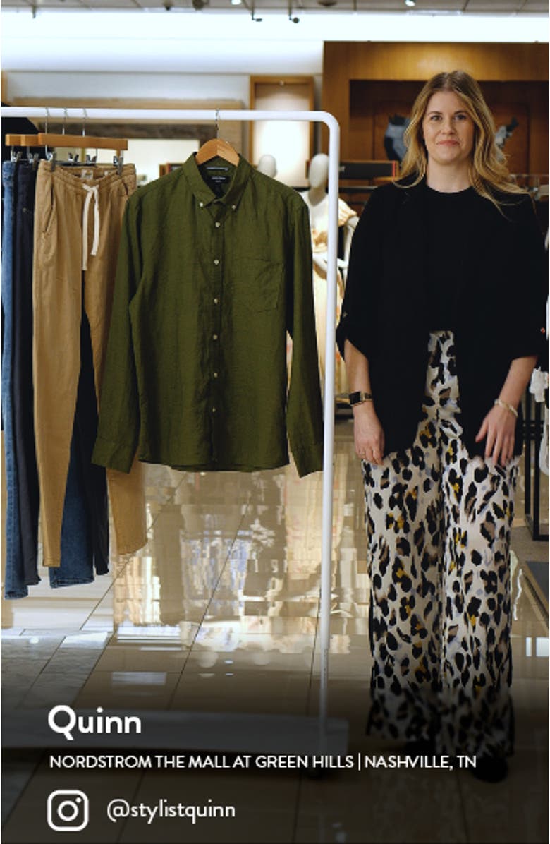 Trim Fit Solid Linen Button-Down Shirt, sales video thumbnail