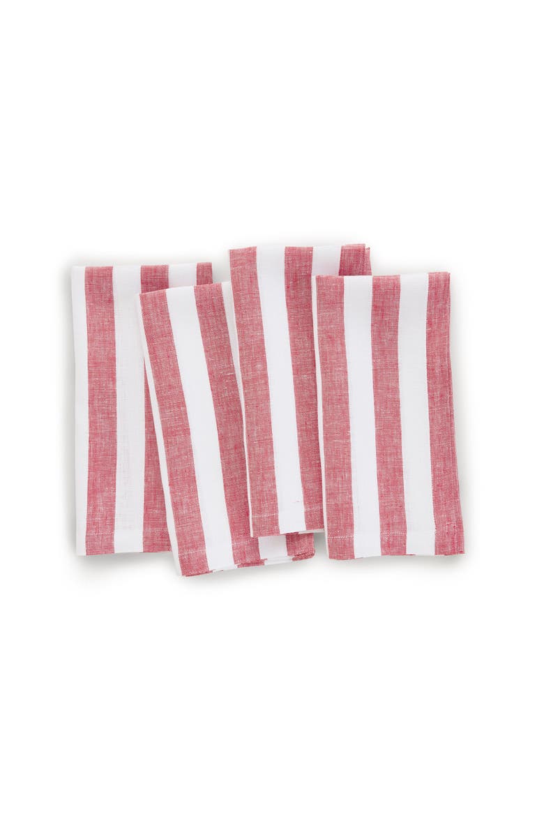 Linen Dinner Napkins - Sorrento Stripe, Main, color, Red and White