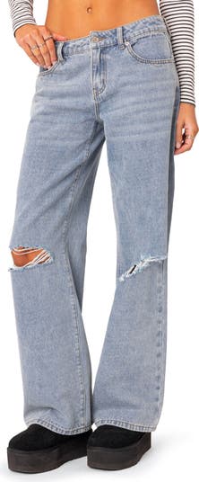 EDIKTED Debbie Ripped Low Rise Wide Leg Jeans | Nordstrom