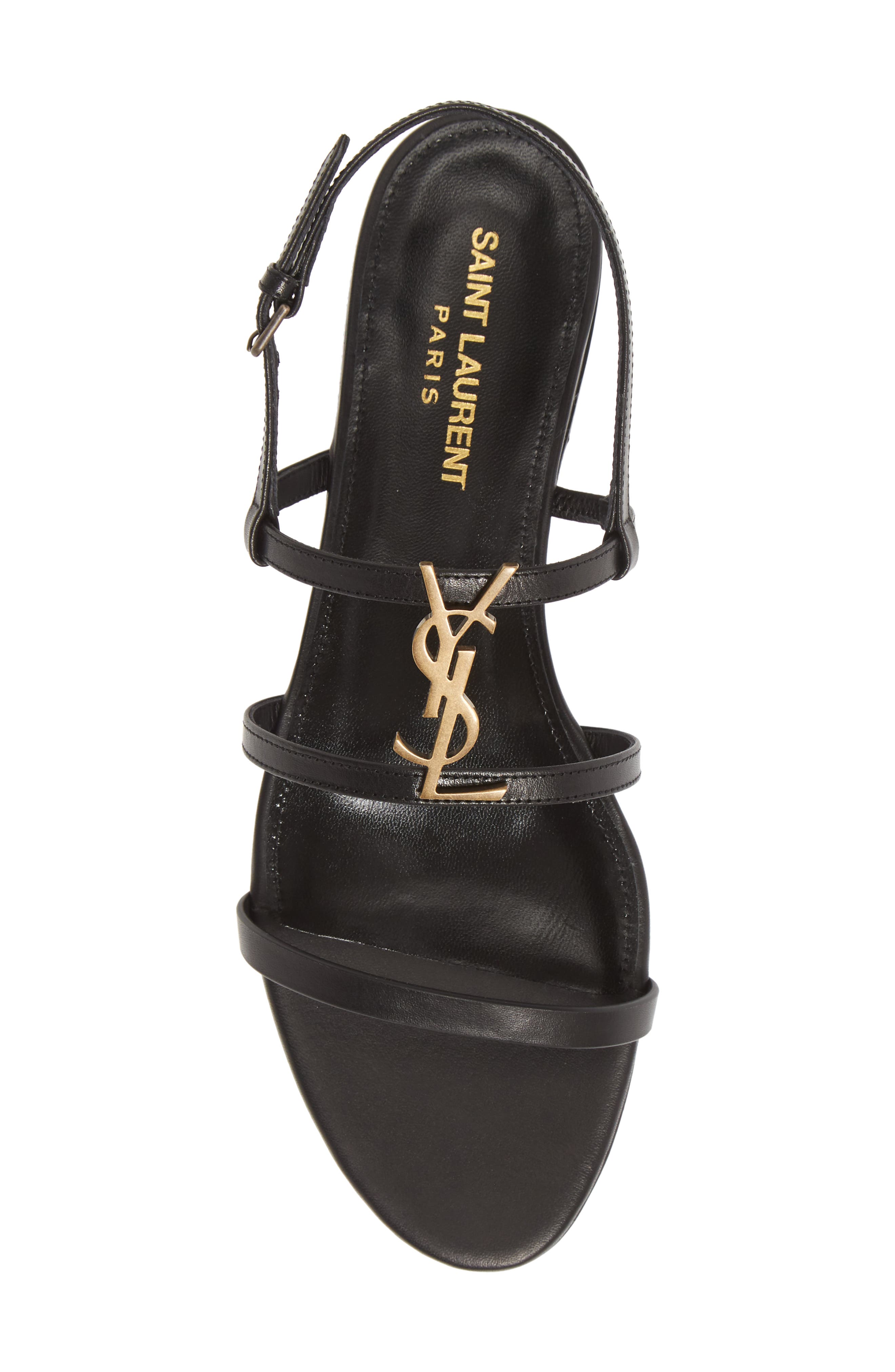 Cassandra YSL Logo Strappy Sandal, Alternate, color, BLACK