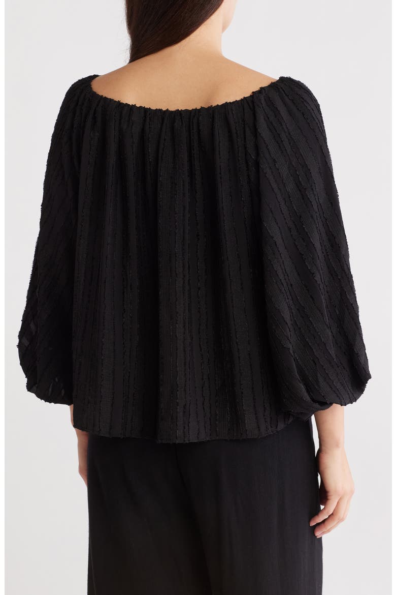 Semisheer Boat Neck Balloon Sleeve Top, Alternate, color, BLACK