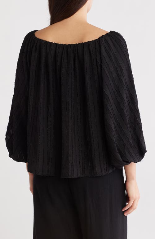 Renee C Semisheer Boat Neck Balloon Sleeve Top In Black