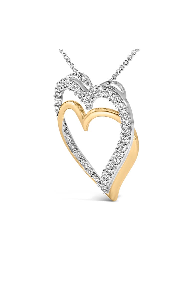 14K Yellow Gold Plated Sterling Silver 1.00 Cttw Diamond Double Heart Pendant Necklace, Alternate, color, Yellow Gold over Silver