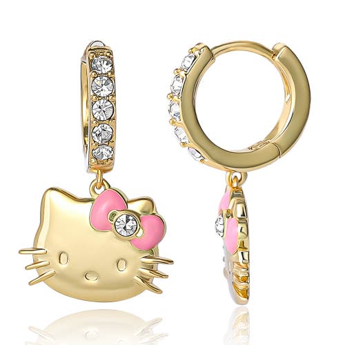 Hello Kitty Pave Charm Hoop Earrings In Gold