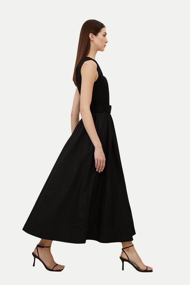 Square Neck Belted Maxi Dress, Alternate, color, Black