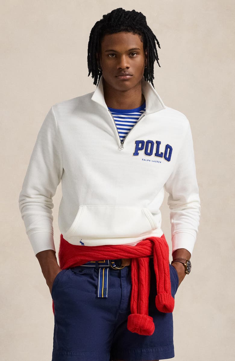 Polo Ralph Lauren Logo Appliqué Quarter Zip Fleece Pullover, Alternate, color, White