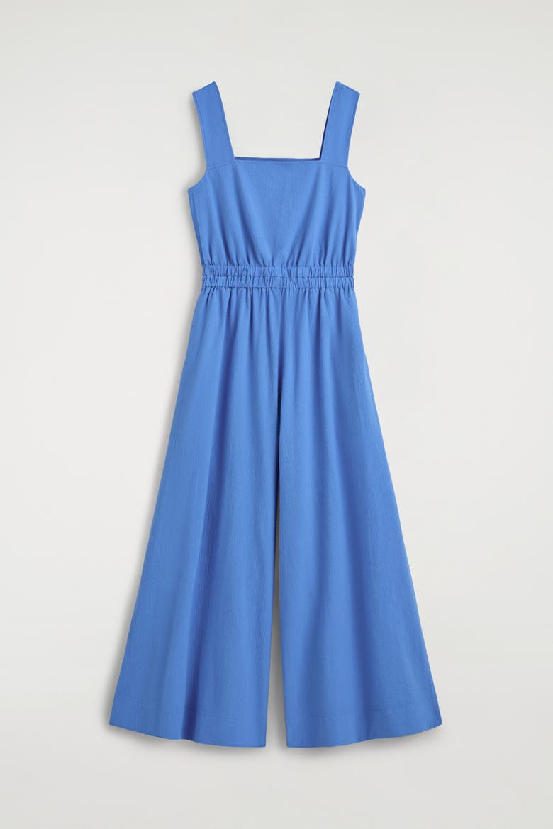 Open-back Seersucker Wide-leg Jumpsuit, Alternate, color, BLUE