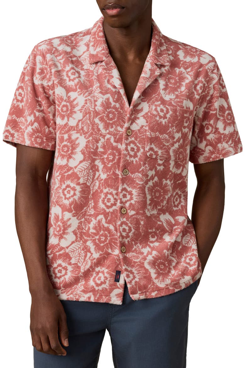 Cabana Floral Short Sleeve Terry Cloth Button-Up Shirt, Main, color, RED SUMMER FLOWERS