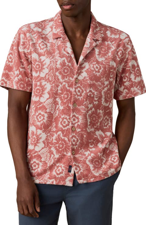 Cabana Floral Short Sleeve Terry Cloth Button-Up Shirt