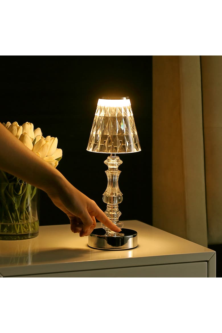 Lillian Bohemian Classic Acrylic Rechargeable Integrated Portable LED Table Lamp, Alternate, color, Clear/Chrome