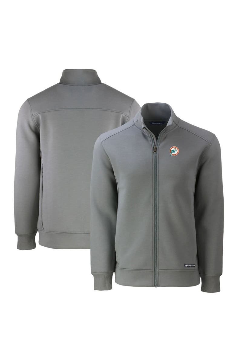 Cutter & Buck Men's Cutter & Buck Gray Miami Dolphins Throwback Roam Eco Recycled Full-Zip Jacket, Main, color, 