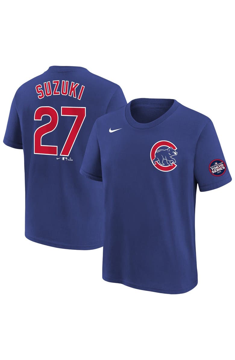 Nike Youth Nike Seiya Suzuki Royal Chicago Cubs 2025 MLB World Tour: Tokyo Series Name & Number T-Shirt, Main, color,