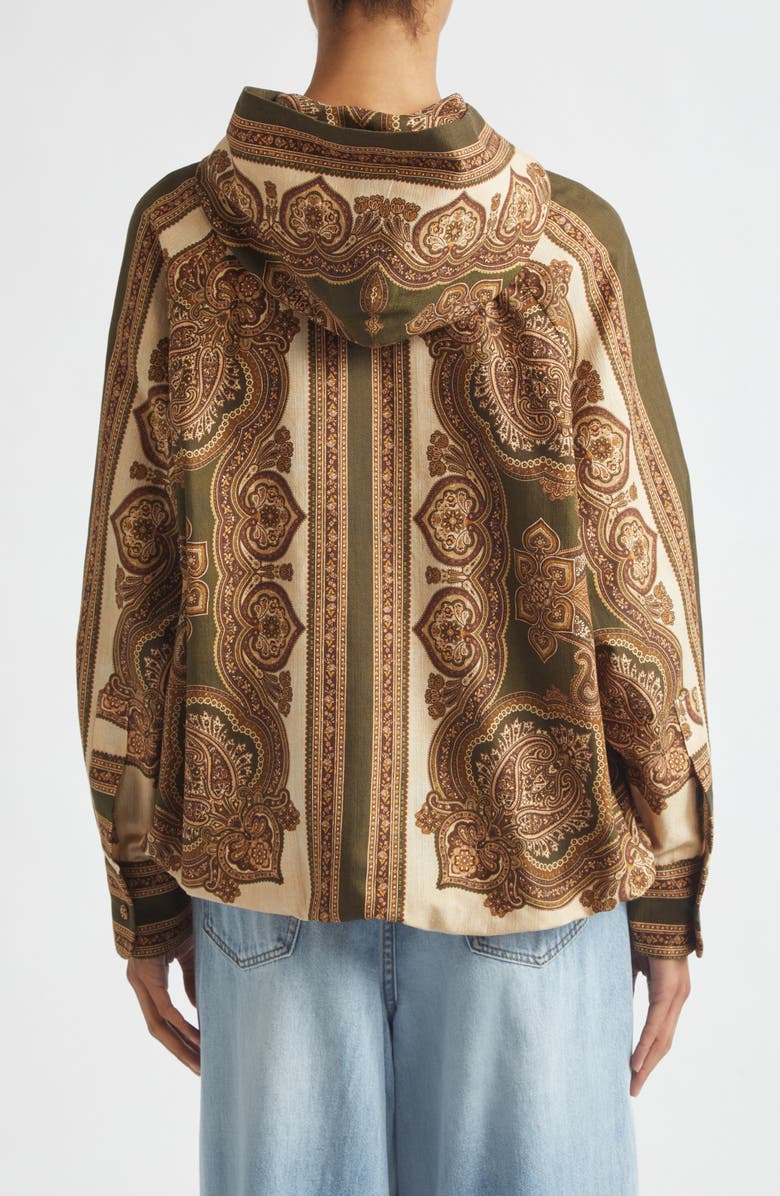 Zimmermann Mahon Paisley Print Hooded Button-Up Shirt, Alternate, color, Olive Paisley