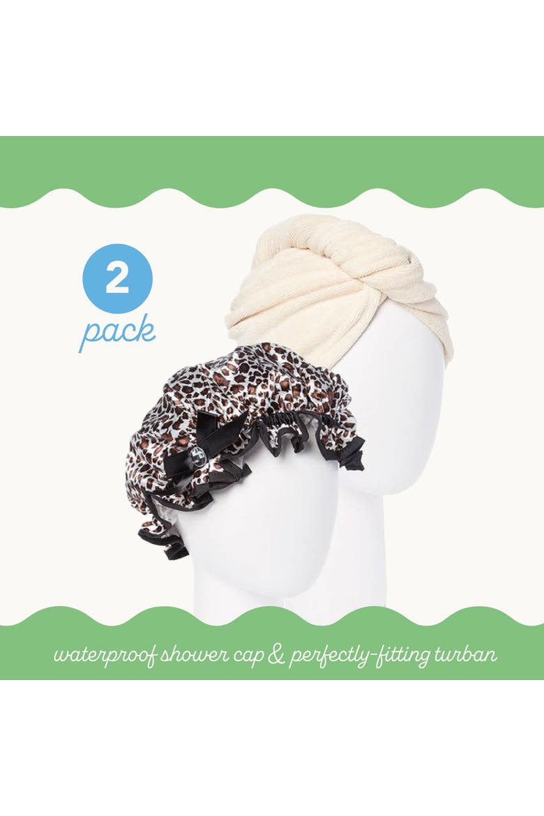 Microfiber Hair Towel Wrap and Shower Cap Set, Alternate, color, Tan