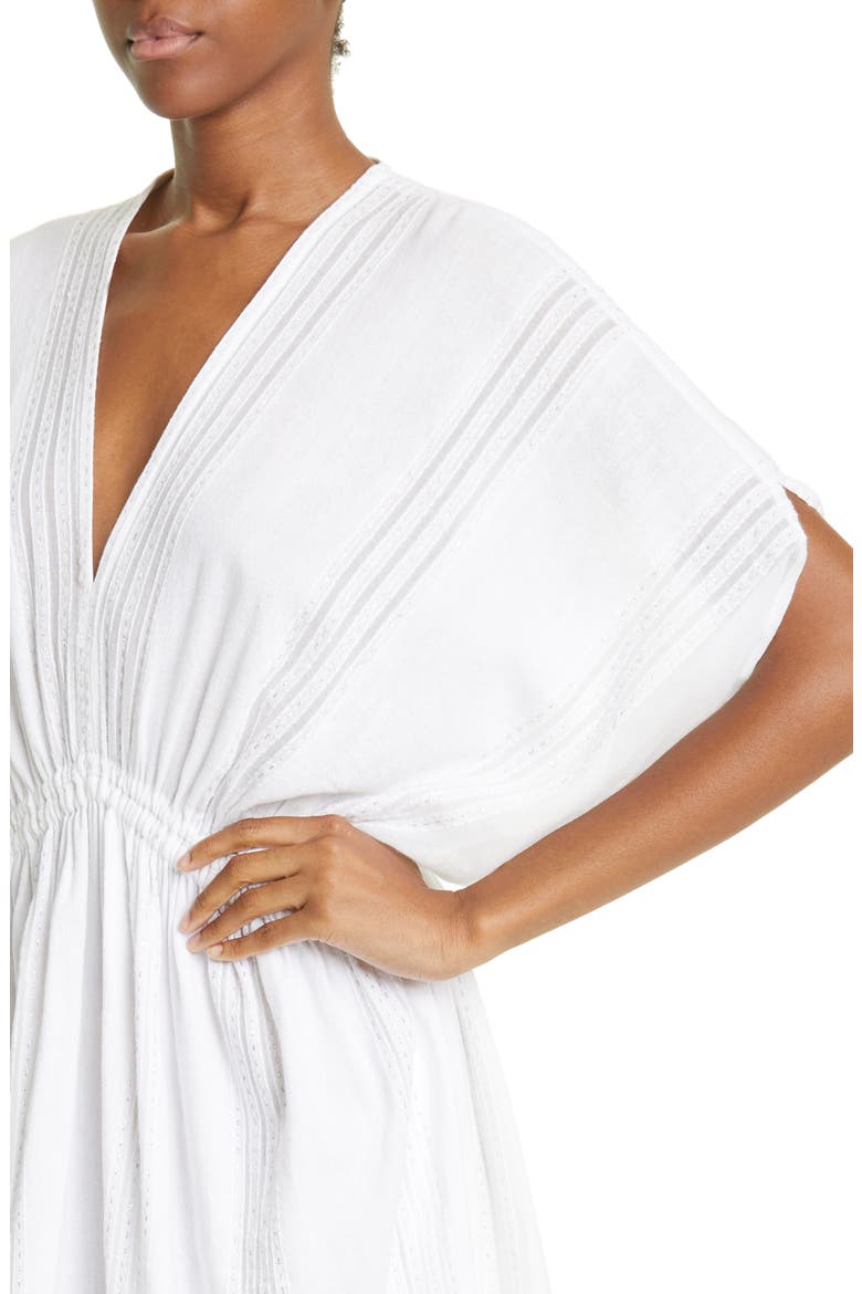 Abira Empire Waist Tiered Cotton Blend Cover-Up Maxi Dress, Alternate, color, WHITE