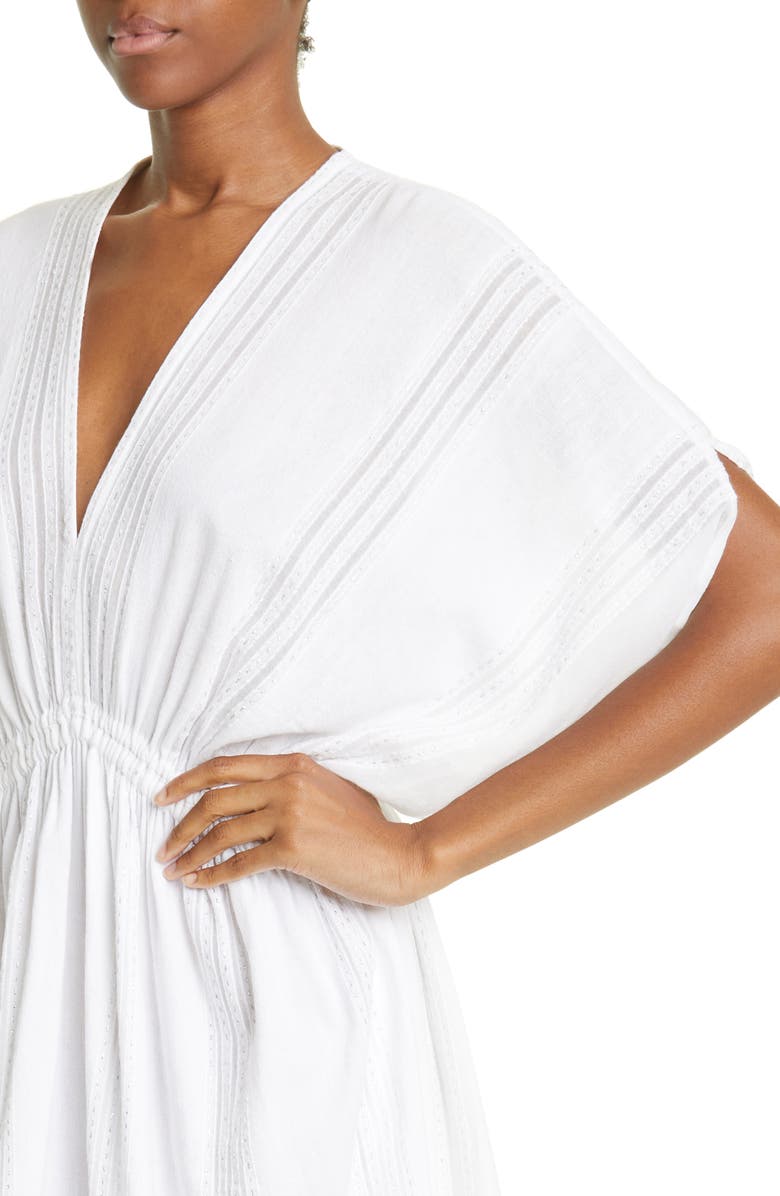 lemlem Abira Empire Waist Tiered Cotton Blend Cover-Up Maxi Dress, Alternate, color, White
