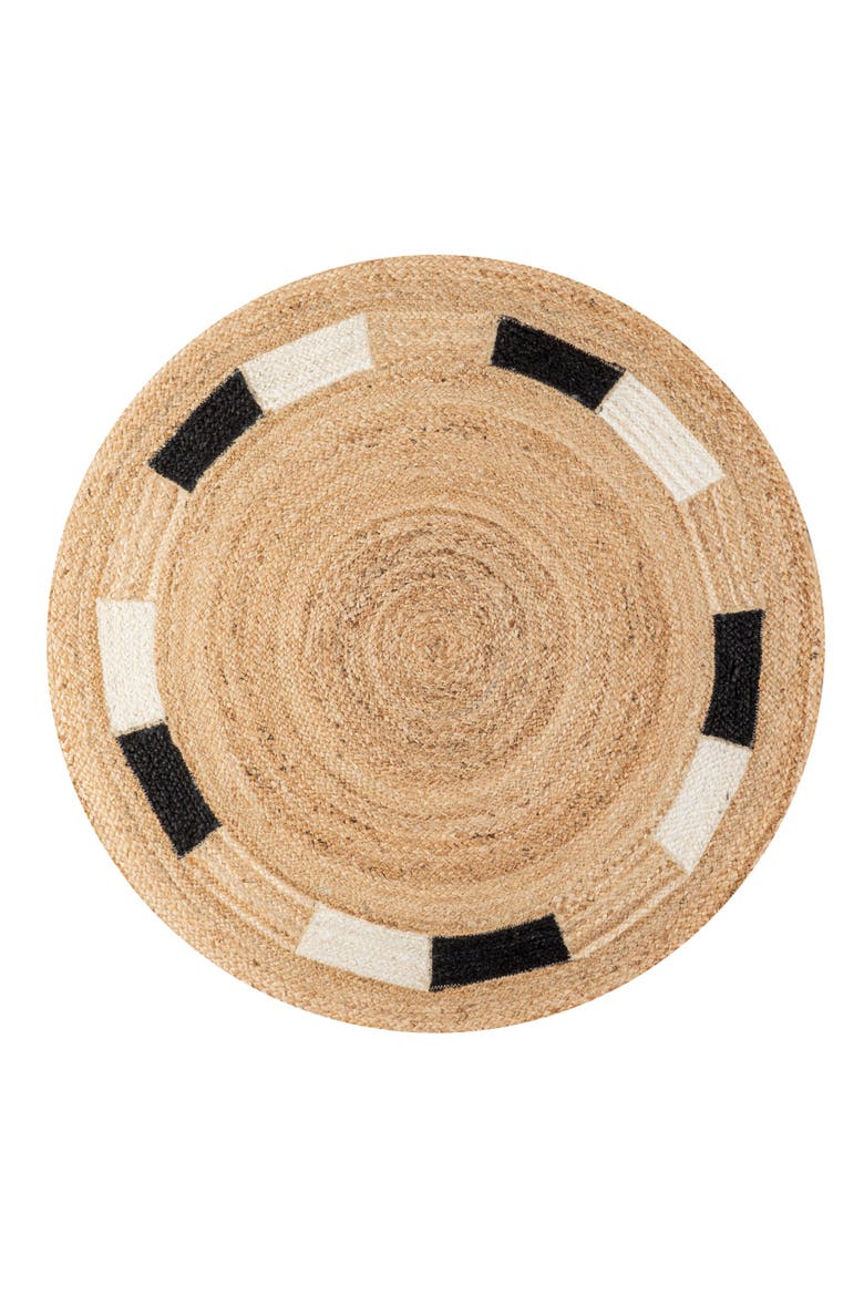 Porto Geometric Jute Circle Round Area Rug, Main, color, Natural/Cream/Black