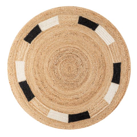 Porto Geometric Jute Circle Round Area Rug