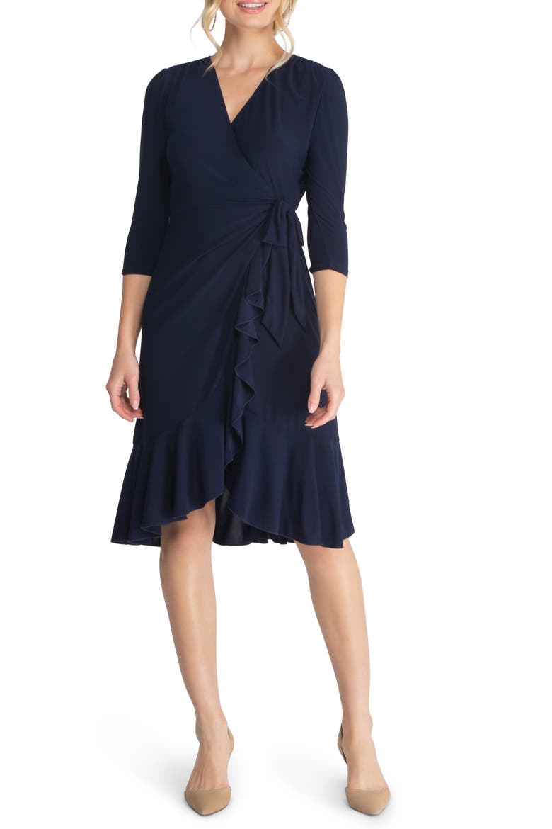 Whimsy Midi Wrap Dress, Main, color, NOUVEAU NAVY