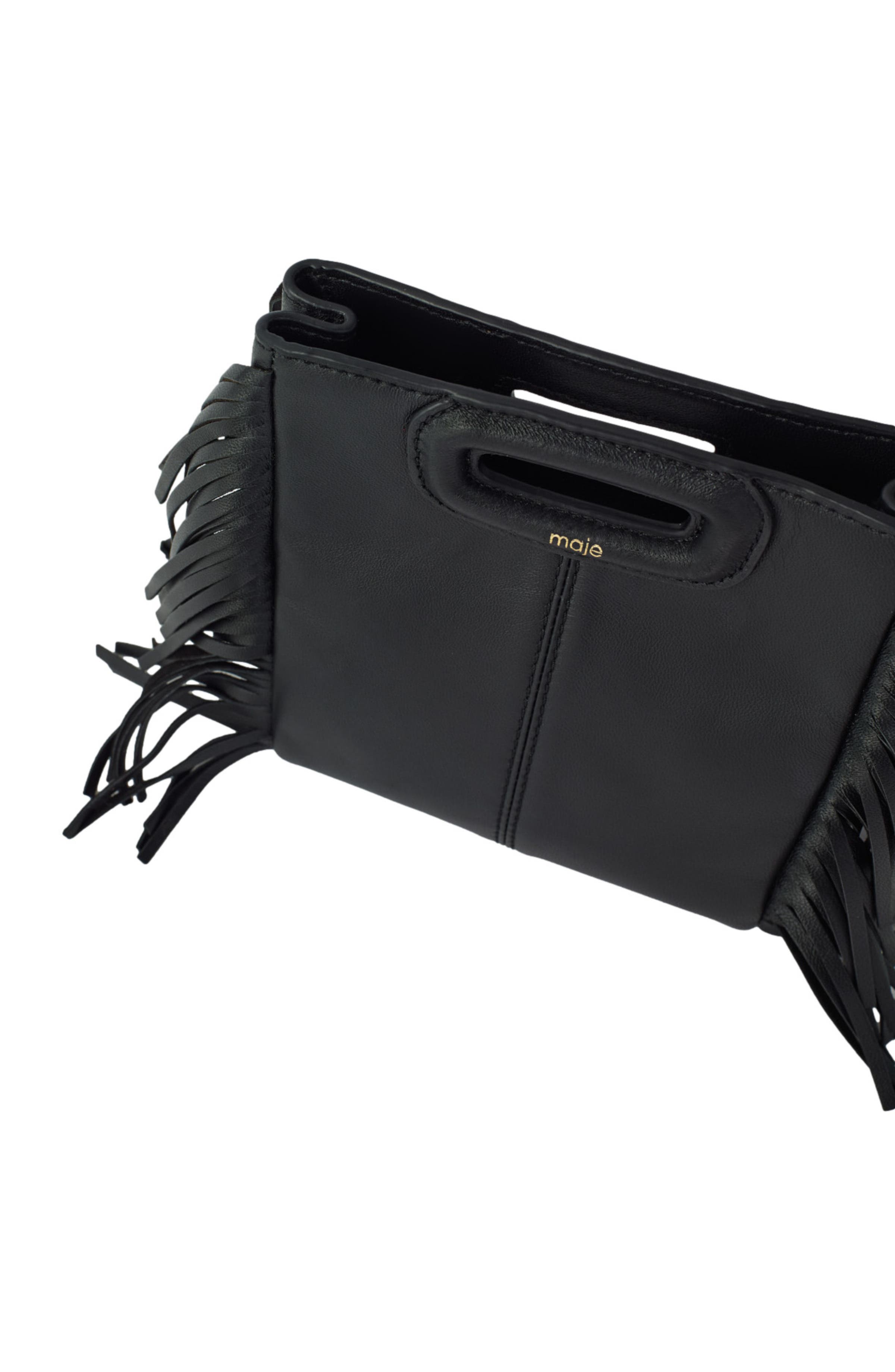 maje Mini M bag in smooth leather, Alternate, color, Black