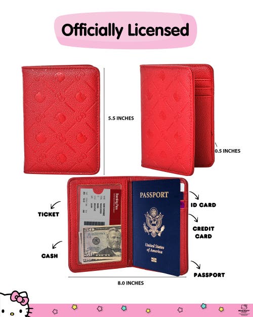 Hello Kitty Embossed Passport Holder In Red