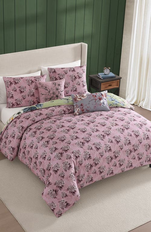 Bebejan Lilac Cascade On Olive Reversible 5-piece Comforter Set In Green