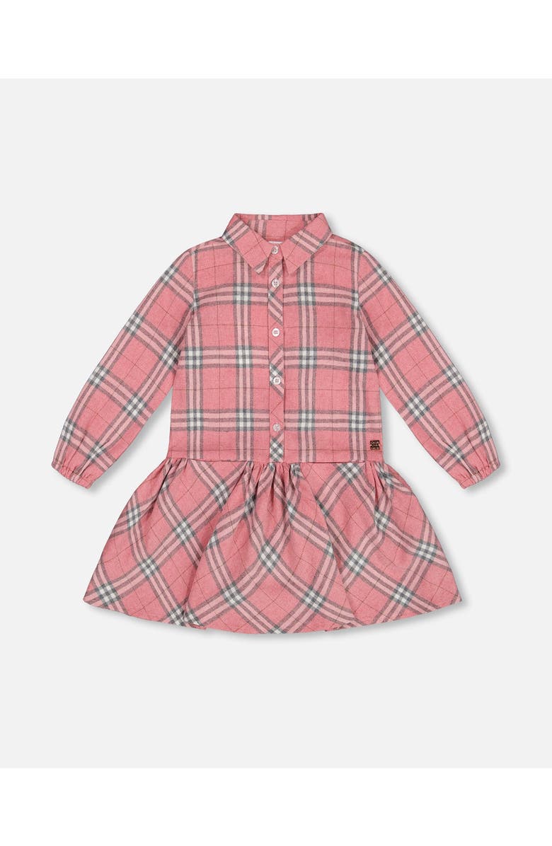 Deux par Deux Girl's Flannel Shirt Dress With Frill Pink Plaid, Main, color,