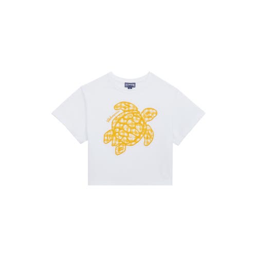 Vilebrequin Kids' Embroidered Turtle Cotton T-shirt In Blanc