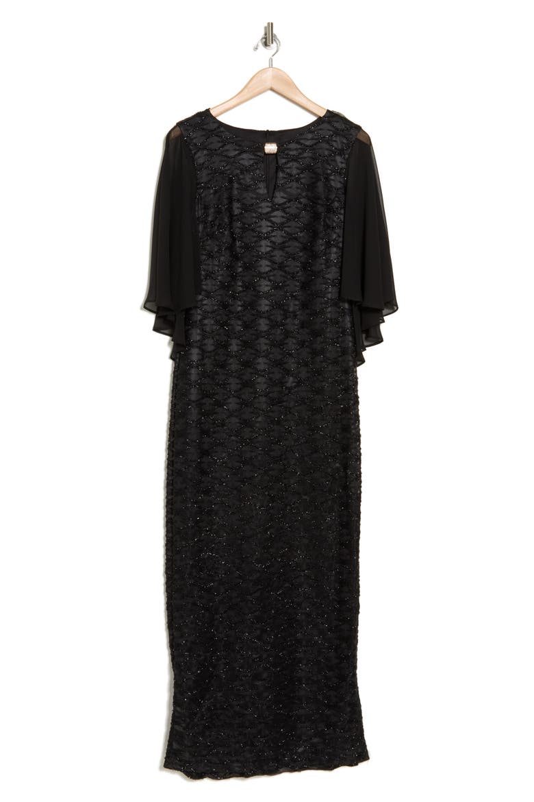 Cape Sleeve Rhinestone Gown, Alternate, color, BLACK