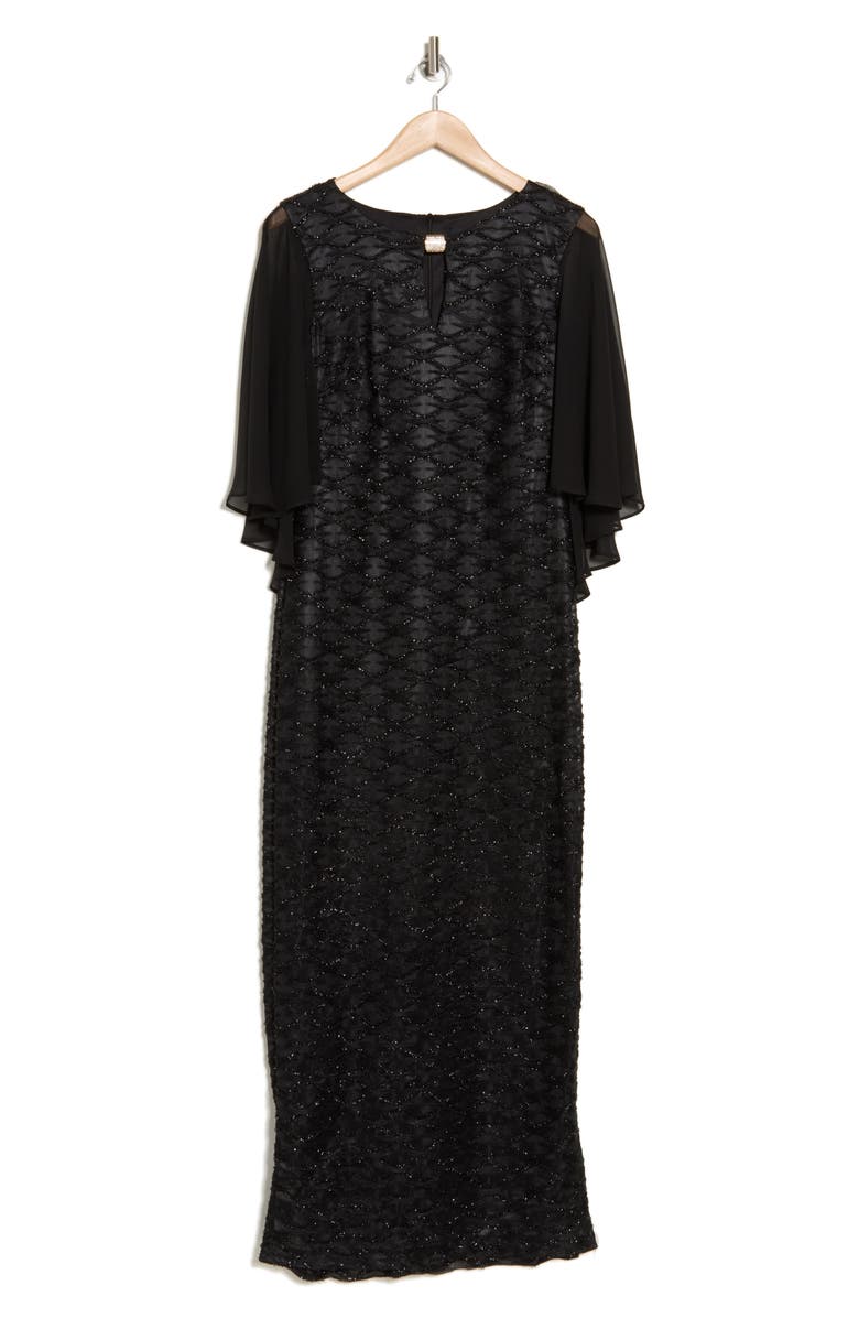 Connected Apparel Cape Sleeve Rhinestone Gown, Alternate, color, Black