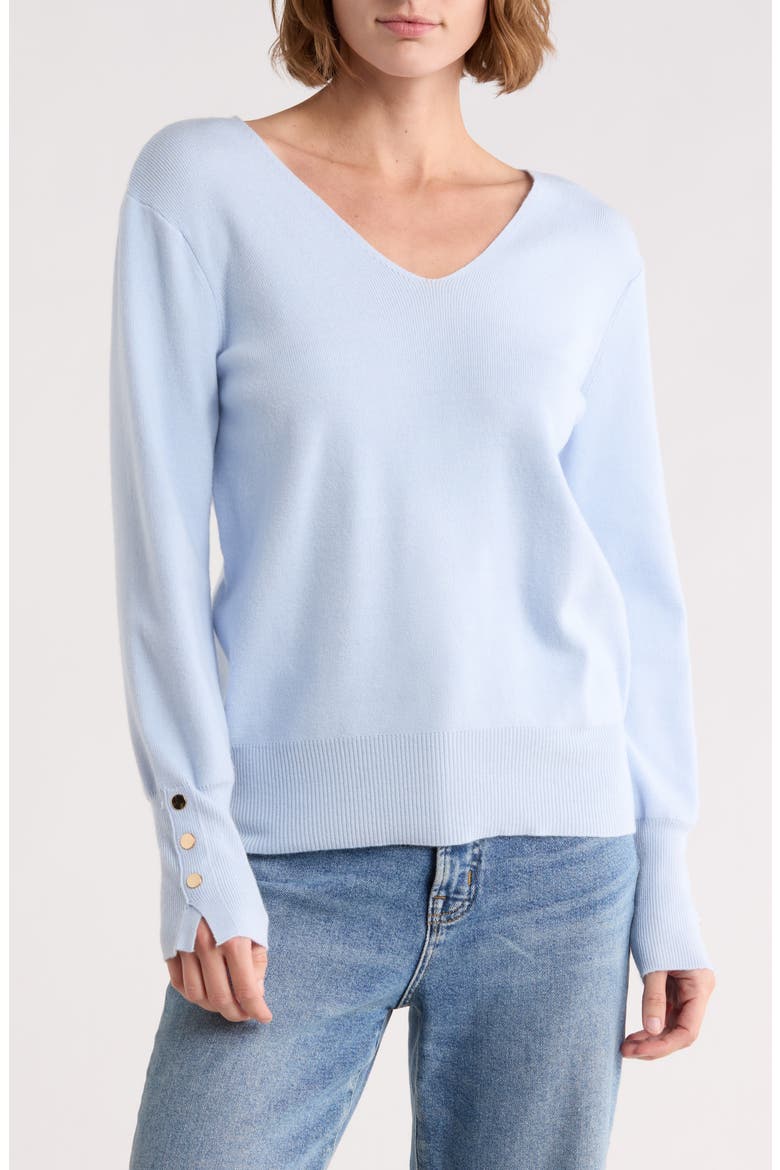 V-Neck Snap Cuff Sweater, Main, color, CRYSTAL CLEAR