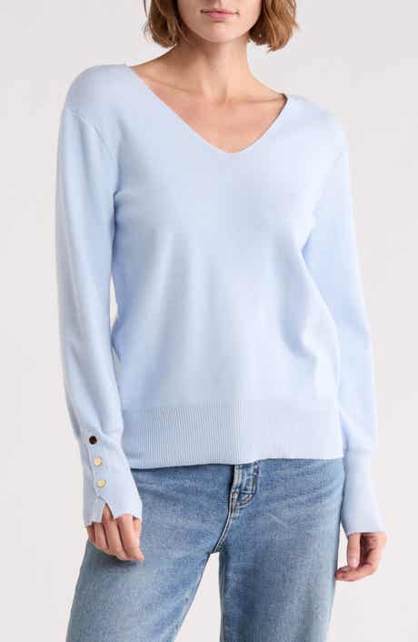 T Tahari V-Neck Snap Cuff Sweater