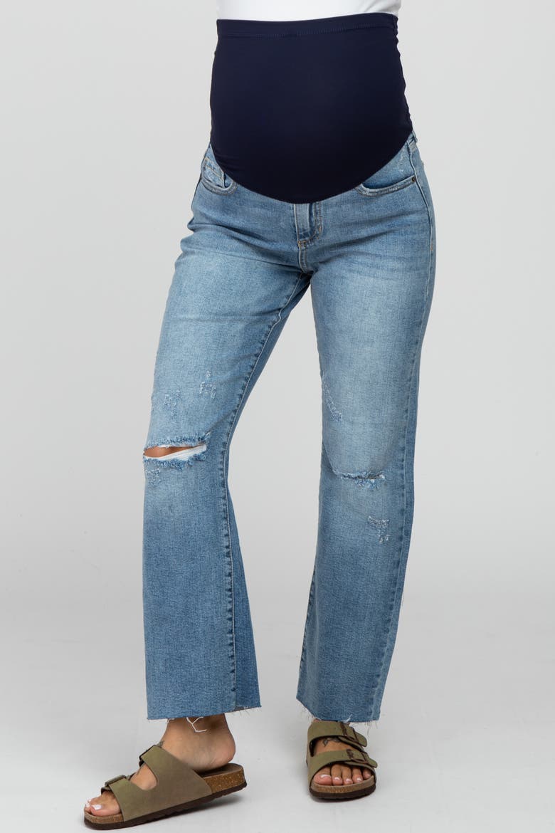 Straight Leg Frayed Hem Maternity Jeans, Alternate, color, Blue