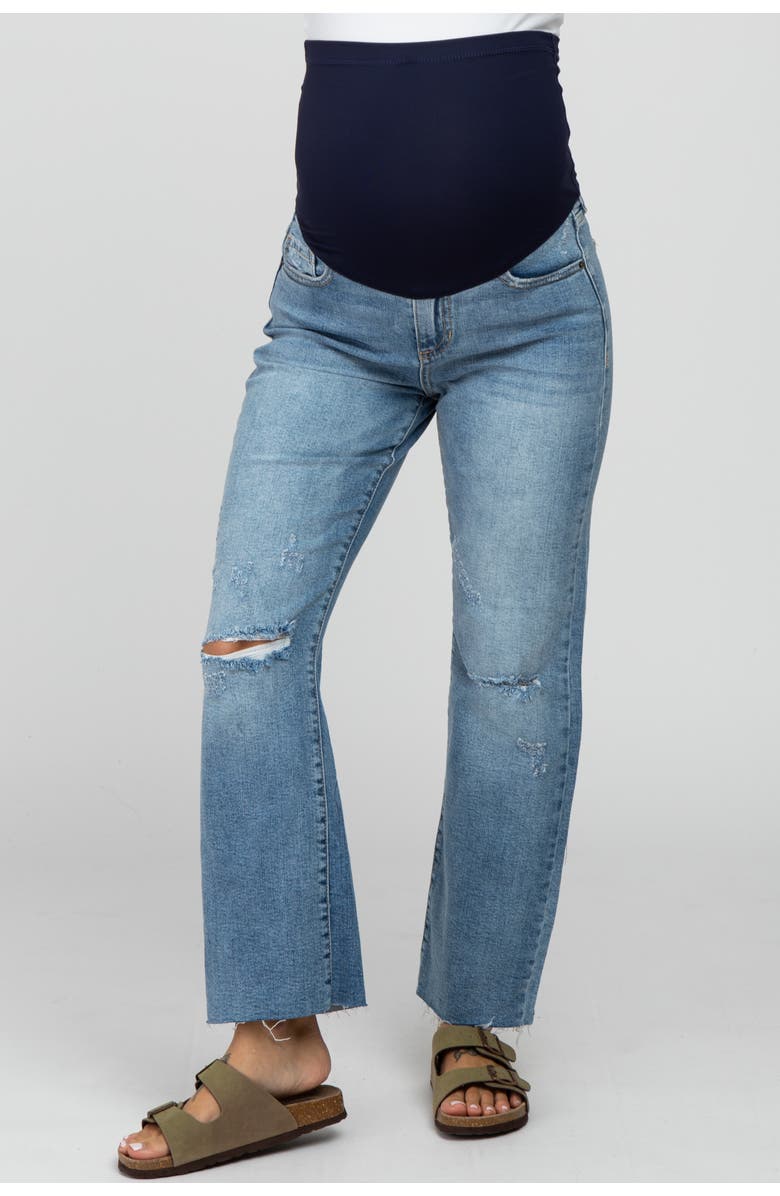 PinkBlush Straight Leg Frayed Hem Maternity Jeans, Alternate, color, Blue