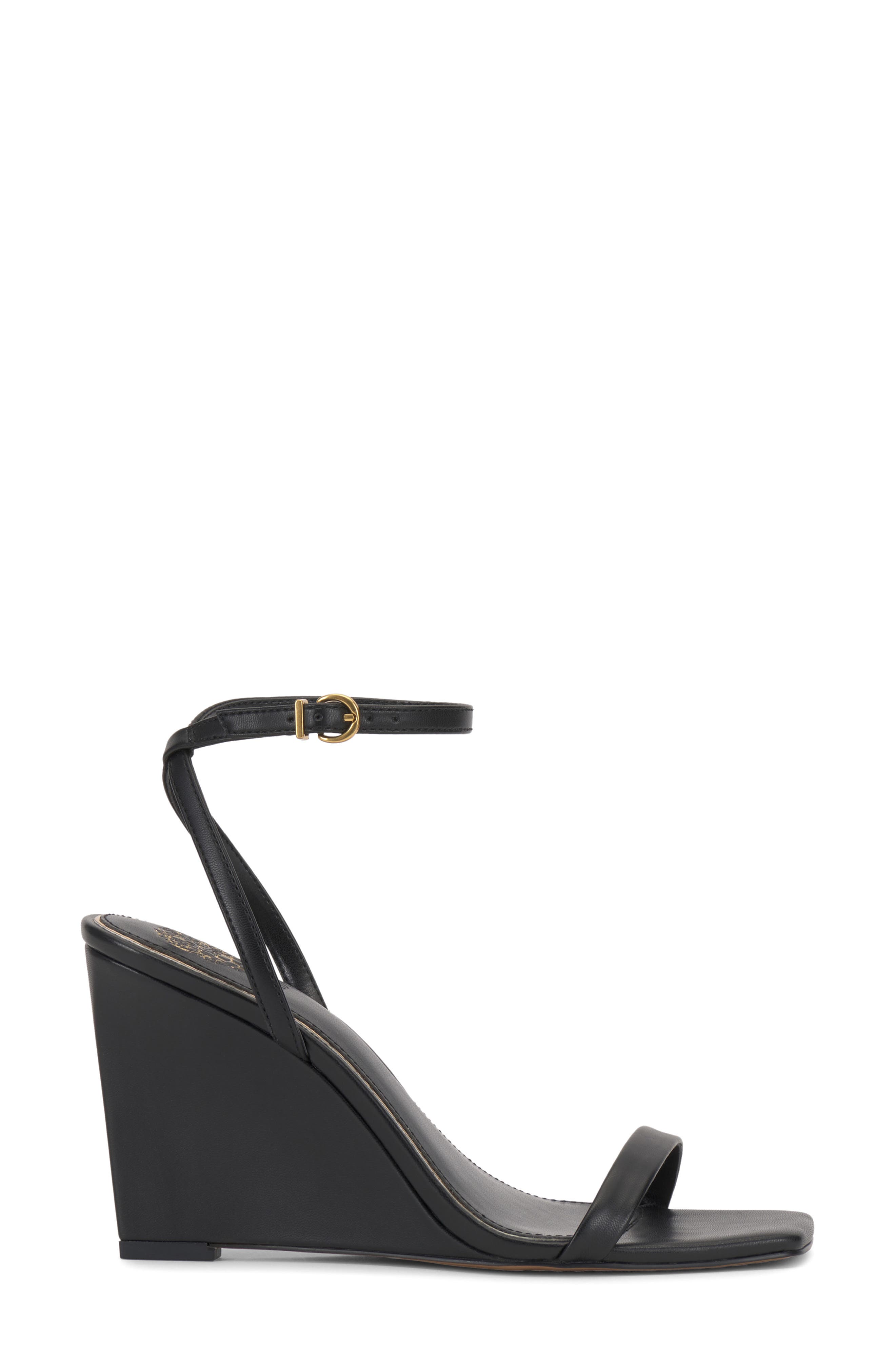 Vince Camuto Ambee Ankle Strap Wedge Sandal, Alternate, color, Black