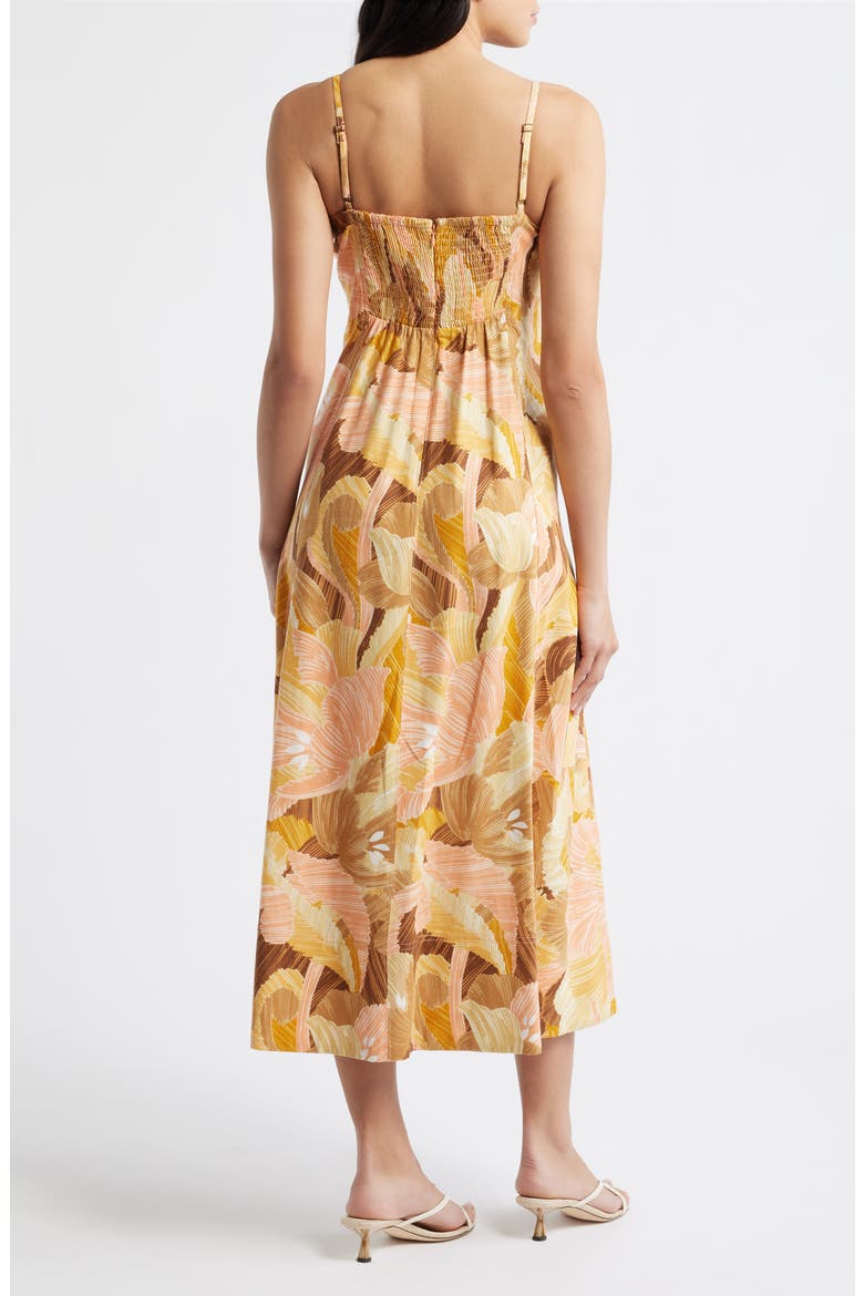 Floral Linen Blend Midi Dress, Alternate, color, BROWN MULT