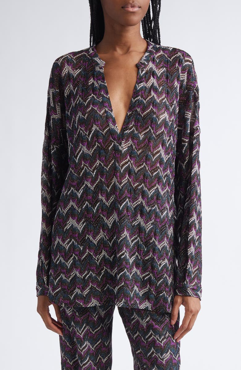 Missoni Chevron Stripe Metallic Knit Top, Main, color, Black And Violet