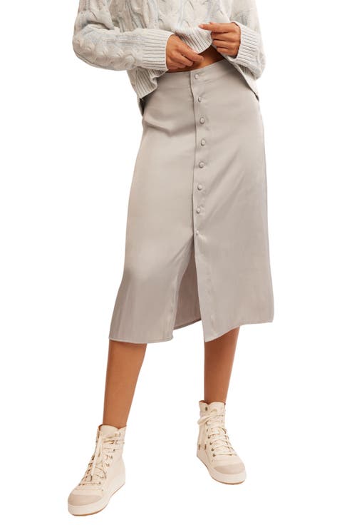 Analise Button Front Satin Midi Skirt