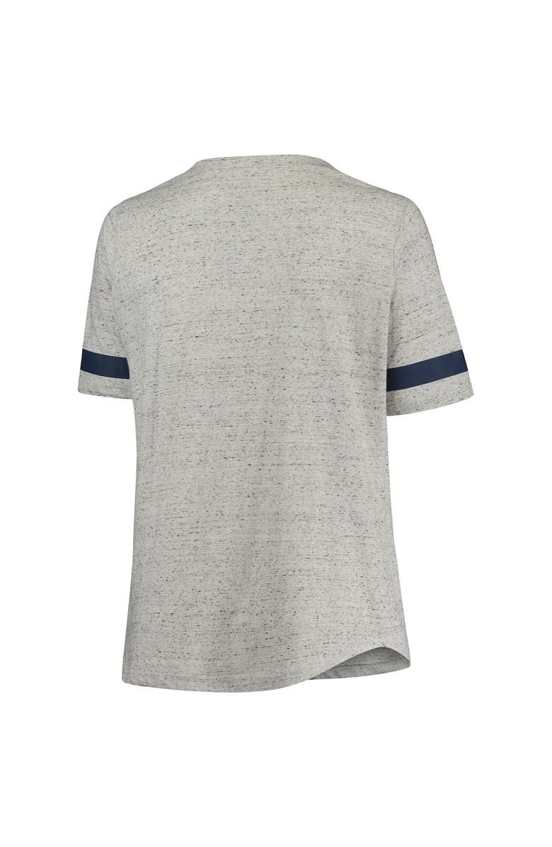 PROFILE Women's Heathered Gray/Navy Michigan Wolverines Plus Size Lace-Up V-Neck T-Shirt, Alternate, color,
