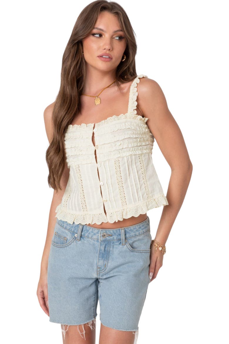 Hera Ruffle Cotton Button-Up Top, Alternate, color, CREAM